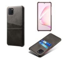 Double Card Slots PU Leather Coated PC Back Case priekš Samsung Galaxy Note 10 Lite N770 - Melns - mākslīgās ādas aizmugures maciņš ar divām kabatiņām     priekš kartēm