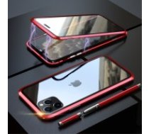Magnetic Full Glass Back Case priekš Samsung Galaxy Note 20 N980 - Sarkans - alumīnija bampers ar priekšējo un aizmugurējo aizsargstiklu