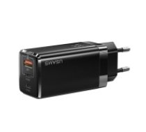 Usams (US-CC110) GaN 65W PD 3 Ports 2xType-C / USB Super Fast Portable Travel Wall Charger Tīkla lādētājs - Melns