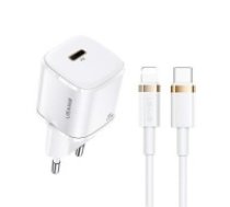 Usams T36 Mini (US-CC124/US-SJ484) Type-C 20W QC / PD 3.0 Wall Charger / Type-C to Lightning Cable Ļoti ātrs tīkla lādētājs ar lādēšanas vadu - Balts