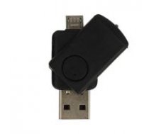 Micro SD Card Reader with USB and Micro USB ports - Melns - atmiņas karšu lasītājs