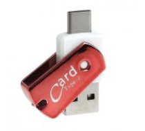 Micro SD Card Reader with USB and Type-C ports - Sarkans - atmiņas karšu lasītājs