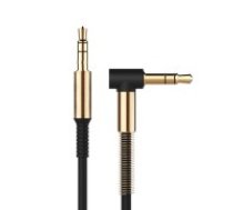 Aux 3-pin 90 degree 3.5mm Male to 3.5mm Male Stereo Audio cable (length: 1M) - Melns - audio vads / kabelis ar 90 grādu spraudni