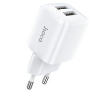 Hoco N8 2xUSB 2.4A / 12W Travel Charger - Balts - USB tīkla lādētājs