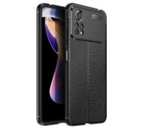 Litchi Skin PU Leather Coated TPU Mobile Phone Case priekš Xiaomi Poco X4 Pro 5G - Melns - ādas imitācijas triecienizturīgs silikona aizmugures apvalks (maciņš,     bampers, vāciņš, slim cover, bumper, back case)