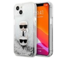 Karl Lagerfeld Liquid Glitter Karl & Choupette Head series Back Case KLHCP13MKICGLS priekš Apple iPhone 13 - Sudrabains - silikona-plastikāta aizmugures apvalks /     bampers-vāciņš