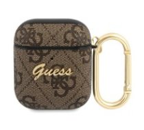 Guess GUA24GSMW Script Metal 4G Collection Case priekš Apple Airpods - Brūns - mākslīgās ādas apvalks bezvadu austiņu lādēšanas ierīcei