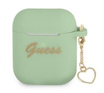 Guess GUA2LSCHSN Silicone Charm Heart Collection Case priekš Apple Airpods - Zaļš - silikona apvalks bezvadu austiņu lādēšanas ierīcei