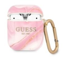 Guess GUA2UNMP Marble Collection Case priekš Apple Airpods - Rozā - silikona apvalks bezvadu austiņu lādēšanas ierīcei