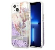 Guess Flower Liquid Glitter Collection Back Case GUHCP13MLFLSU priekš Apple iPhone 13 - Violets - silkona-plastikāta aizmugures apvalks / bampers-vāciņš