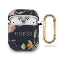 Guess GUACA2TPUBKFL03 Flower Collection Case priekš Apple Airpods - Melns - silikona apvalks bezvadu austiņu lādēšanas ierīcei