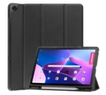 Tri-fold Stand PU Smart Auto Wake/Sleep Leather Case with Pencil Holder priekš Lenovo Tab M10 Plus 3rd Gen TB-125 / TB-128 - Melns - sāniski atverams maciņš ar stendu