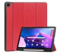 Tri-fold Stand PU Smart Auto Wake/Sleep Leather Case with Pencil Holder priekš Lenovo Tab M10 Plus 3rd Gen TB-125 / TB-128 - Sarkans - sāniski atverams maciņš ar stendu