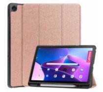 Tri-fold Stand PU Smart Auto Wake/Sleep Leather Case with Pencil Holder priekš Lenovo Tab M10 Plus 3rd Gen TB-125 / TB-128 - Rozā Zelts - sāniski atverams maciņš ar stendu