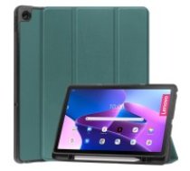 Tri-fold Stand PU Smart Auto Wake/Sleep Leather Case with Pencil Holder priekš Lenovo Tab M10 Plus 3rd Gen TB-125 / TB-128 - Tumši Zaļš - sāniski atverams maciņš ar stendu