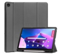 Tri-fold Stand PU Smart Auto Wake/Sleep Leather Case with Pencil Holder priekš Lenovo Tab M10 Plus 3rd Gen TB-125 / TB-128 - Pelēks - sāniski atverams maciņš ar stendu