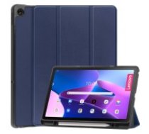 Tri-fold Stand PU Smart Auto Wake/Sleep Leather Case with Pencil Holder priekš Lenovo Tab M10 Plus 3rd Gen TB-125 / TB-128 - Tumši Zils - sāniski atverams maciņš ar stendu