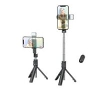 Borofone BY8 Bluetooth remote control Selfie Stick with Tripod and Flash Light - Melns - Selfie monopod Teleskopisks Universāla stiprinājuma statīvs