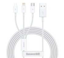 Baseus 1.5M 3in1 Superior Fast Charging 2A USB to Lightning / Micro USB / Type-C Cable - Balts - universāls lādēšanas un datu kabelis / vads