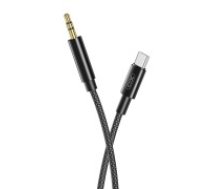 XO NB-R211B 3.5mm Male to Type-C Stereo Aux Audio cable (length: 1M) - Melns - audio vads kabelis