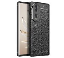 Litchi Skin PU Leather Coated TPU Mobile Phone Case priekš Huawei Honor Magic4 Pro - Melns - ādas imitācijas triecienizturīgs silikona aizmugures apvalks (maciņš,     bampers, vāciņš, slim cover, bumper, back case)