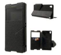 RoarKorea Fancy Diary View Sony Xperia Z3 Plus E6553 / Z4 Wake/Sleep - Melns - sāniski atverams maciņš ar stendu un lodziņu (ādas maks, grāmatiņa, leather book wallet case cover     stand)