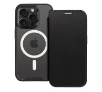 Smart MagSafe Book Case priekš Apple iPhone 15 Pro - Melns - dabīgās ādas sāniski atverams maciņš ar magnētu un stendu