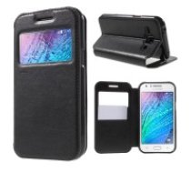 RoarKorea Noble View Samsung Galaxy J1 J100 Wake/Sleep - Melns - sāniski atverams maciņš ar stendu un lodziņu (ādas maks, grāmatiņa, leather book wallet case cover stand)