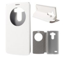 Sand-like Texture Leather Stand Case for LG G4 Beat / G4S H735 Window View - White - sāniski atverams maciņš ar lodziņu un stendu (ādas maks, grāmatiņa, leather book wallet case     cover stand)