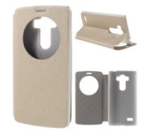 Sand-like Texture Leather Stand Case for LG G4 Beat / G4S H735 Window View - Gold - sāniski atverams maciņš ar lodziņu un stendu (ādas maks, grāmatiņa, leather book wallet case     cover stand)