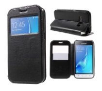 RoarKorea Noble View Samsung Galaxy J1 J120 (2016) - Melns - sāniski atverams maciņš ar stendu un lodziņu (ādas maks, grāmatiņa, leather book wallet case cover stand)