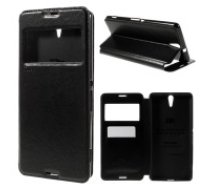 RoarKorea Noble View Sony Xperia C5 Ultra E5553 / E5563 / E5533 Dual - Melns - sāniski atverams maciņš ar stendu un lodziņu (ādas maks, grāmatiņa, leather book wallet case cover     stand)