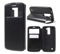 RoarKorea Noble View priekš LG K10 K420 / K430 - Melns - sāniski atverams maciņš ar stendu un lodziņu (ādas maks, grāmatiņa, leather book wallet case cover     stand)