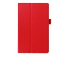 Litchi Grain Protective Leather Case for Lenovo Tab 2 A8-50 / Tab 3 A8-50 / TB3-850M - Red - sāniski atverams maciņš ar stendu (ādas maks, grāmatiņa, leather book wallet case     cover stand)