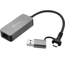 Sandberg 136-68 USB-C/A 2.5 GbE RJ45 Adapter, 2.5 Gigabit Ethernet on USB-C