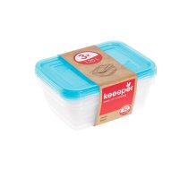 Rektangulārs pārtikas trauks komplektā 3x1,25L Fredo "Fresh" caurspīdīgs/ gaiši zils