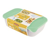 Ēdienu uzglabāšanas trauku komplekts ar 3 taisnstūra gabaliem - 2L + 1L + 0,5L Fresh & Go Green