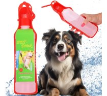 Suņu un kaķu ūdens pudele ar dzirdināšanas trauku, tūrisma Springos PA0296 500 ml sarkanais bidons