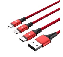 UNITEK C4049RD USB kabelis 1,2 m USB A USB C/Mikro-USB B/Lightning Sarkanā