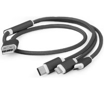 Gembird USB-A uz USB-C + Micro USB + Lightning Kabelis, 1m, Melns (CC-USB2-AM31-1M)