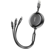 Baseus USB-A uz USB-C + Micro USB + Lightning kabelis, 1,2 m, Melns (46956)