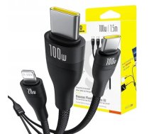 Baseus USB-C Kabelis - 2x USB-C + Lightning, 1,5 m, Melns (6932172669676)