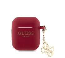 Guess Apple Airpods 1/2 Case Silicone Classic Logo Gold With 4G Charm Magenta