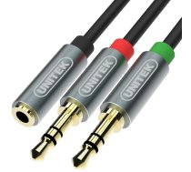 Unitek 3,5 mm uz 2 x 3,5 mm audio kabelis, 0,2 m, sudraba (Y-C957ABK)