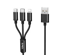 iLike Charging Cable 3 in 1, USB, Type C, Lightning, CCI02 Black