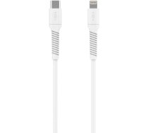 Fiksēts šķidrā silikona USB kabelis uzlādei un datu pārraidei – USB-C/Lightning savienotāji ar PD atbalstu, 1,2 m, USB 2.0, 60W, balts