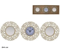 Pulksteņa komplekts ar 2 spoguļiem, zari, 24 cm, 24 x 24 x 3 cm, DECORLIFE