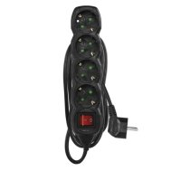 Pagarinātājs SCHUKO ar slēdzi – 4 ligzdas, 3,0m, melns, 1,5mm²