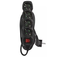 Pagarinātājs ar slēdzi – 4 ligzdas, 5,0 m, melns, 1,5 mm²