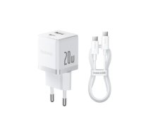 Sienas ātrais lādētājs Palm 20W USB + USB-C QC3.0 PD3.0 ar USB-C kabeli 1 m, balts